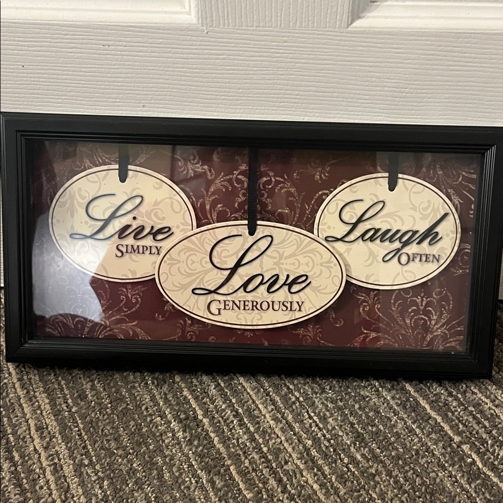 Black Framed Wall Art with “Live… laugh… love” Inspirational Message